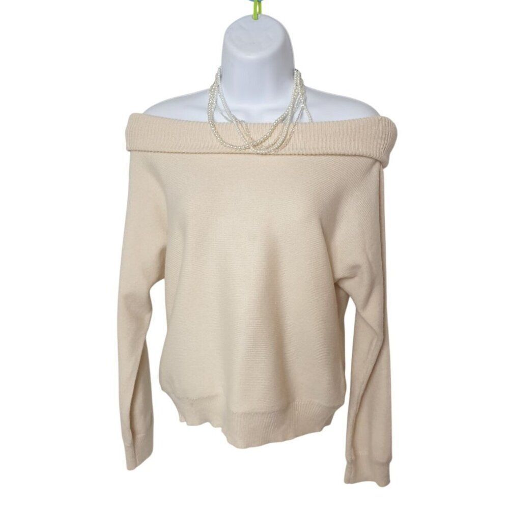Womens Off Shoulder Knit Sweater Small Ivory Chic Whimsigoth Blouse Grunge